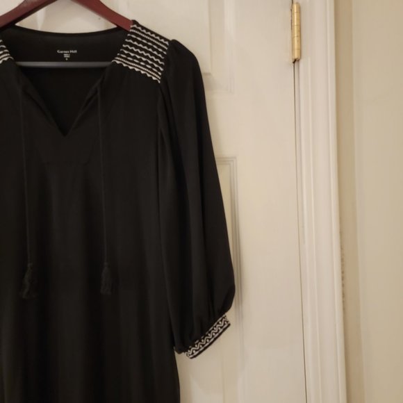 Garnet Hill Lyric Knit Dress Size Small Black White Embroidered Peasant Boho - Picture 8 of 13